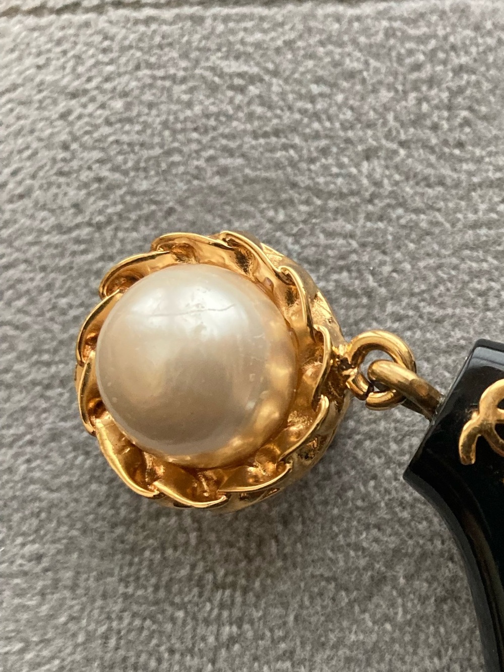 CHANEL Black Hanger Earrings with Gold & Pearl Drops - Picture 15 of 16
